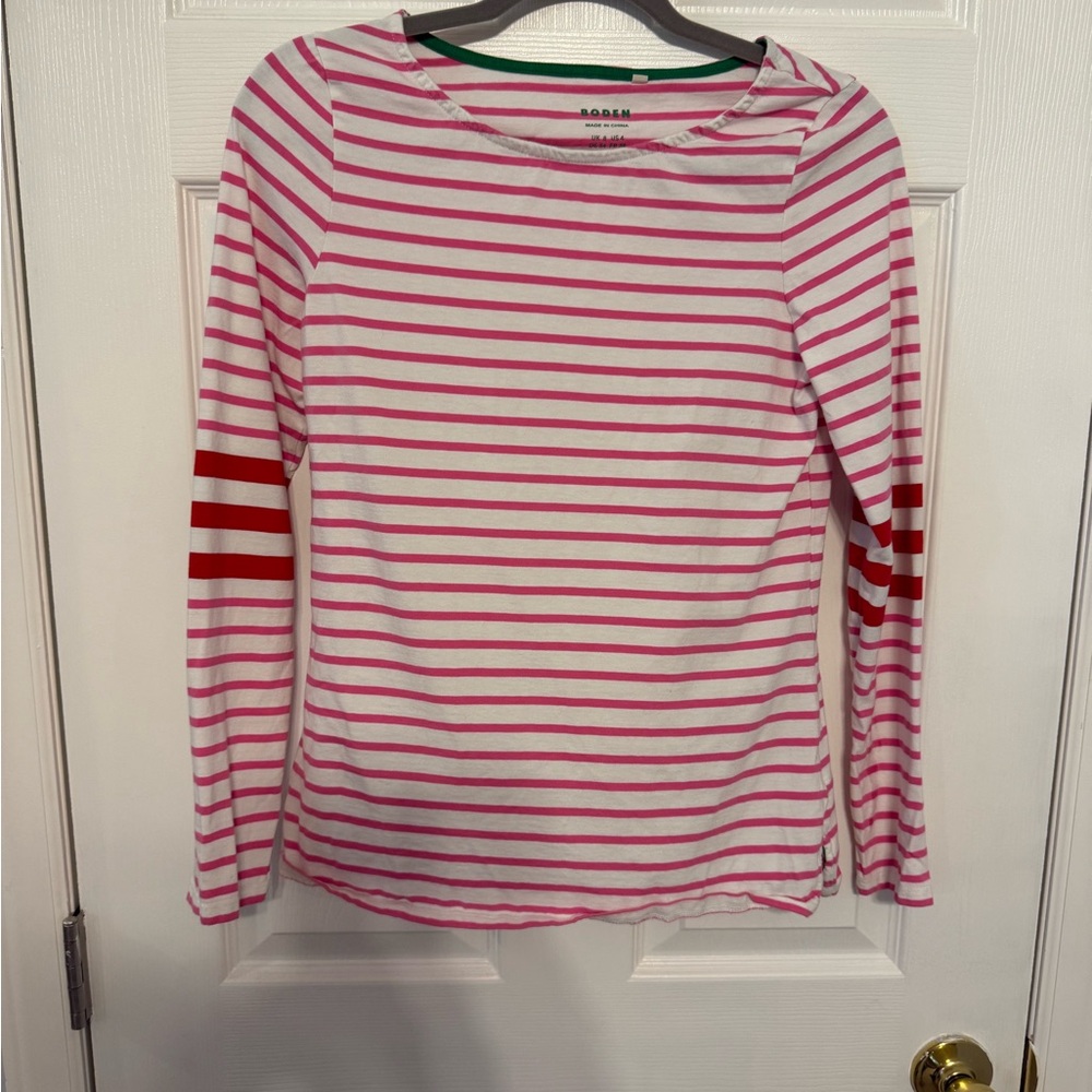 Boden Pink and White Striped Shirt